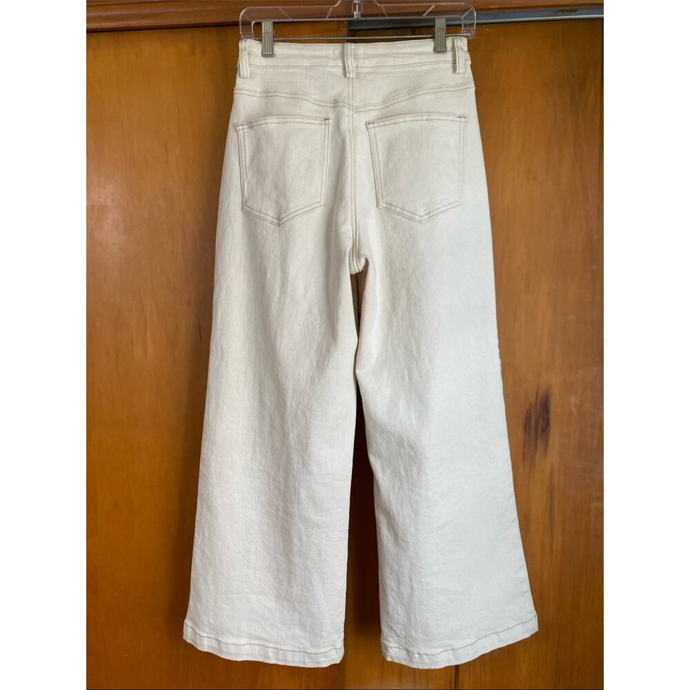 Avec Les Filles Cream High-Rise Cropped Wide Leg Jeans Pleated Neutral Summer - Picture 3 of 5